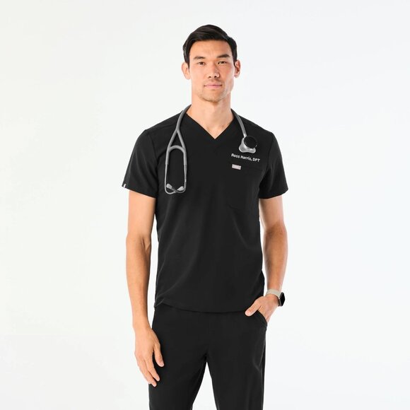 Figs Leon Three-Pocket Scrub Top in Black, Size Medium - Picture 1 of 8